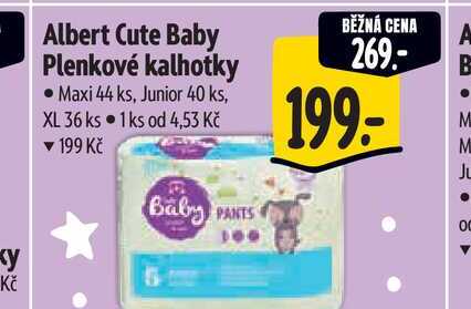  Albert Cute Baby Plenkové kalhotky  Maxi 44 ks, Junior 40 ks, XL 36 ks   v akci