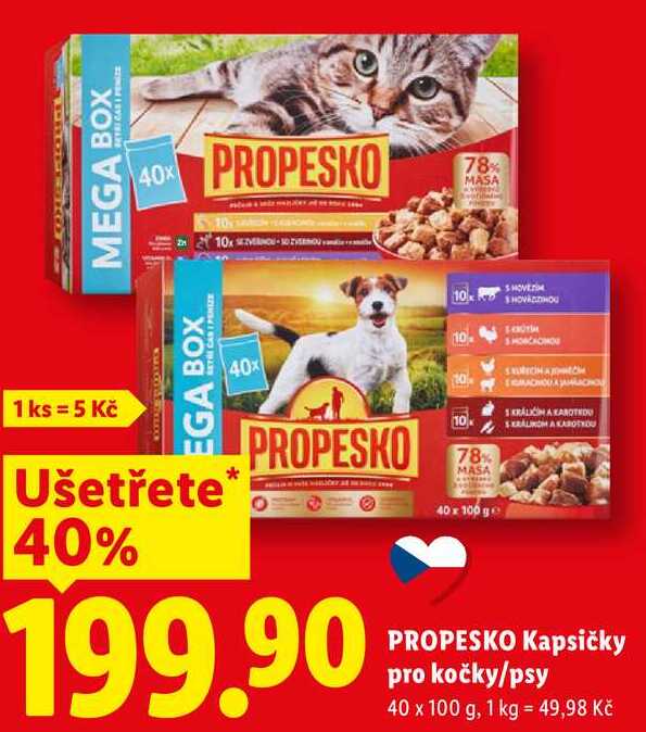 PROPESKO Kapsičky pro kočky/psy, 40x 100 g