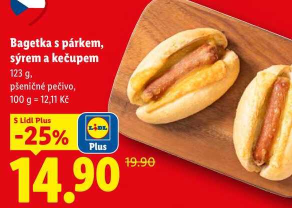 Bagetka s párkem, sýrem a kečupem, 123 g
