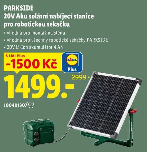 PARKSIDE 20V Aku solární nabíjecí stanice pro robotickou sekačku 