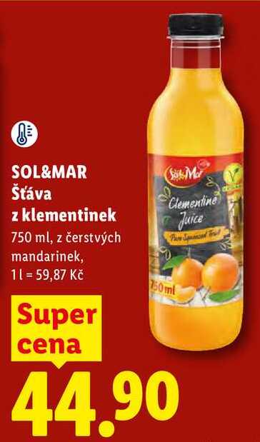 SOL&MAR Šťáva z klementinek, 750 ml