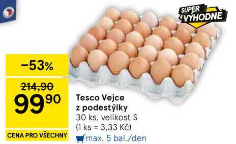 Tesco Vejce z podestýlky, 30 ks, velikost S