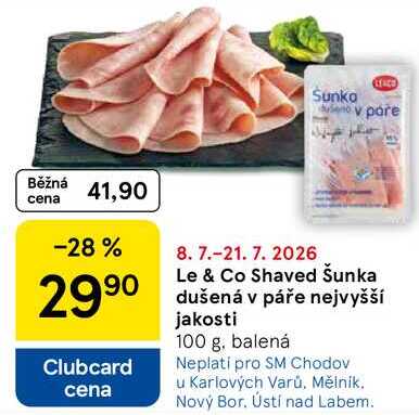 Le & Co Shaved Šunka dušená v páře nejvyšší jakosti, 100 g, balená  