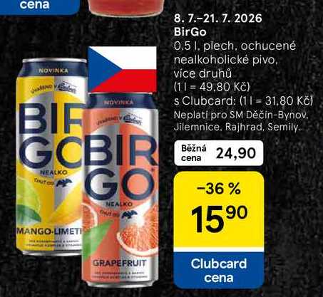 BirGo, 0.5 l, plech, ochucené nealkoholické pivo 