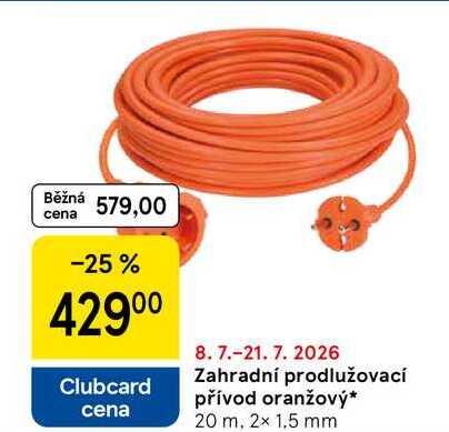Zahradní prodlužovací přívod oranžový, 20 m, 2x 1,5 mm 