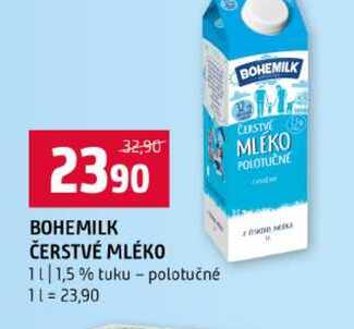 BOHEMILK ČERSTVÉ MLÉKO 1l 1,5 % tuku polotučné