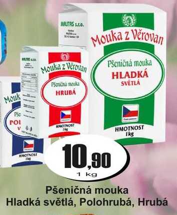 Pšeničná mouka Hladká světlá, Polohrubá, Hrubá 1 kg