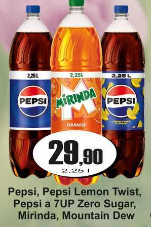 Pepsi, Pepsi Lemon Twist, Pepsi a 7UP Zero Sugar, Mirinda, Mountain Dew