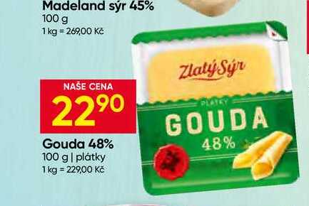 Zlatý sýr Gouda 48% 100 g plátky