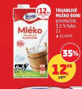 BONI plnotučné mléko, 3,5% tuku 1l