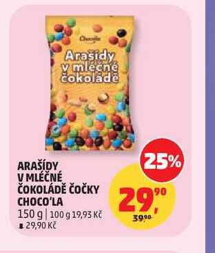 CHOCO'LA ARAŠÍDY V MLÉČNÉ ČOKOLÁDĚ ČOČKY 150 g