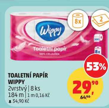 Wippy Toaletní papír 2vrstvý 8 ks 184 m