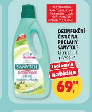 Sanytol Dezinfekce čistič podlahy & plochy 1l, citrus
