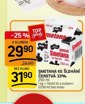 METANA KE ŠLEHÁNÍ ČERSTVÁ 33% 250 ml 