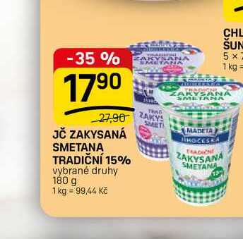JČ ZAKYSANÁ SMETANA TRADIČNÍ 15% 180g v akci