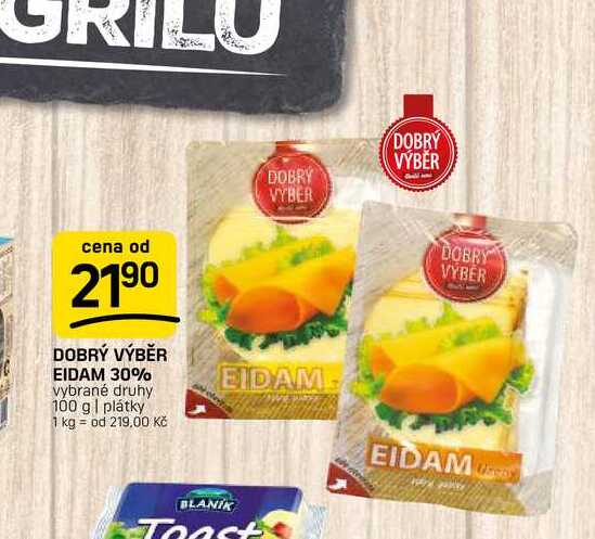 DOBRÝ VÝBĚR EIDAM 30% vybrané druhy 100 g