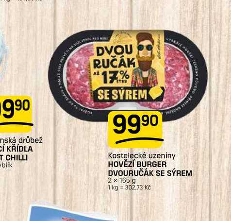 HOVĚZÍ BURGER DVOURUČÁK SE SÝREM 2 x 165 g