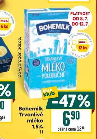 Bohemilk Trvanlivé mléko 1,5% 1l