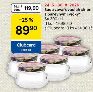Sada zavařovacích sklenic s barevnými víčky, 6x 300 ml