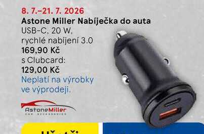 Astone Miller Nabíječka do auta, USB-C, 20 W. rychlé nabíjení 3.0