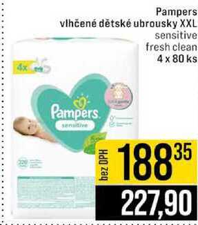 Pampers vlhčené dětské ubrousky XXL sensitive fresh clean 4 x 80 ks