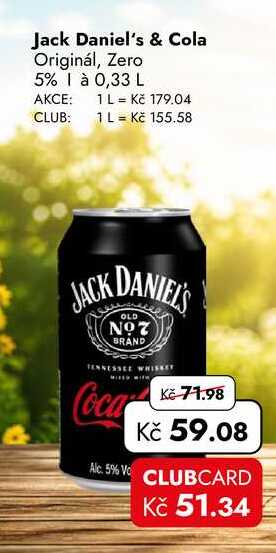 Jack Daniel's & Cola Originál, Zero 5% 1 à 0,33 L