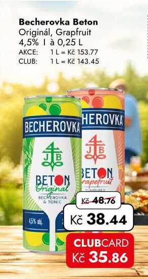 Becherovka Beton Originál, Grapfruit 4,5% 1 à 0,25 L   v akci