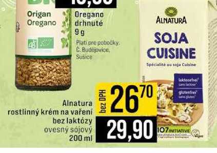 Alnatura rostlinný krém na vaření bez laktózy ovesný sójový 200 ml 