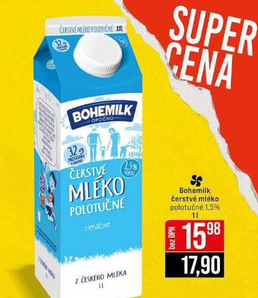 Bohemilk čerstvé mléko polotučné 1,5% 1l