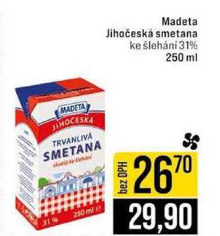 Madeta Jihočeská smetana ke šleháni 31% 250 ml