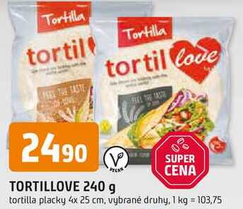TORTILLOVE 240 g tortilla placky 4x 25 cm, vybrané druhy