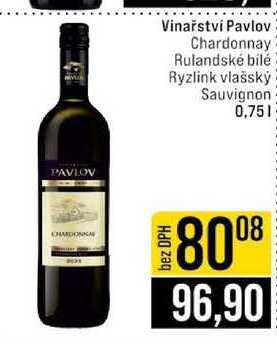 Vinařství Pavlov Chardonnay Rulandské bílé Ryzlink vlašský Sauvignon 0.75l