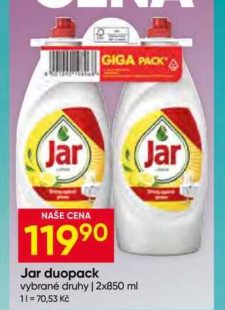 Jar tekutý prostředek na mytí nádobí 2x850ml, vybrané druhy 1.5l