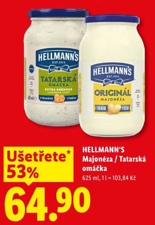 HELLMANN'S Majonéza/Tatarská omáčka, 625 ml