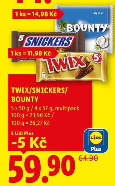 TWIX/SNICKERS/BOUNTY, 5x 50 g/4x 57 g