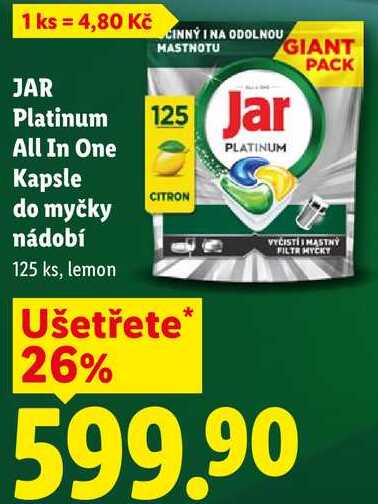 JAR Platinum All In One Kapsle do myčky nádobí, 125 ks