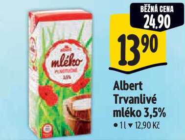 Albert Trvanlivé mléko 3,5%, 1 l v akci