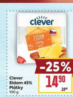 Clever Eidam 45% Plátky 100 g 