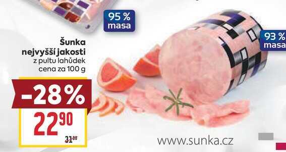 Šunka nejvyšší jakosti z pultu lahůdek cena za 100 g 
