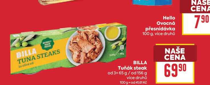BILLA Tuňák steak od 3× 65 g/ od 156 g