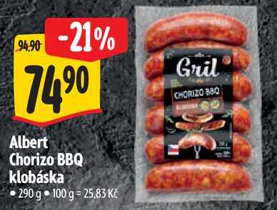 Albert Chorizo BBQ klobáska, 290 g