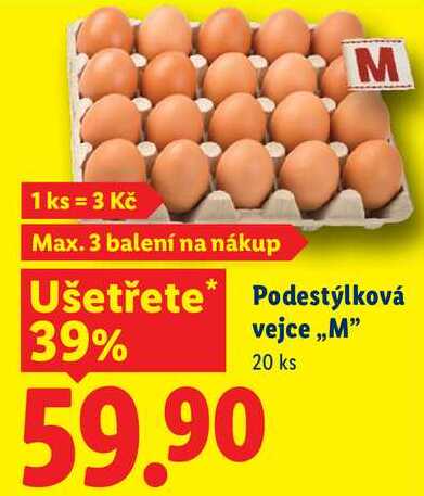 Podestýlková vejce ,,M", 20 ks