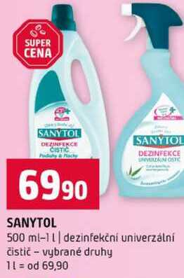 SANYTOL 500 ml-1l dezinfekční univerzální čistič vybrané druhy 