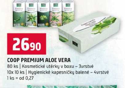 COOP PREMIUM ALOE VERA 80 ks Kosmetické utěrky v boxu 3vrstvé 10x 10 ks Hygienické kapesničky balené 4vrstvé