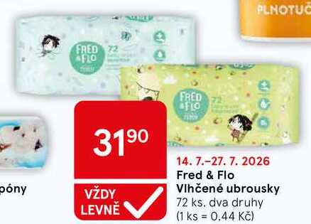 Fred & Flo Vlhčené ubrousky, 72 ks 