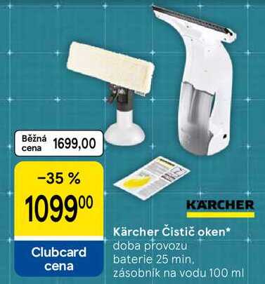 Kärcher Čistič oken, doba provozu Clubcard cena baterie 25 min. zásobník na vodu 100 ml