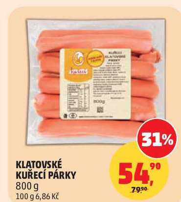 KLATOVSKÉ KUŘECÍ PÁRKY, 800 g