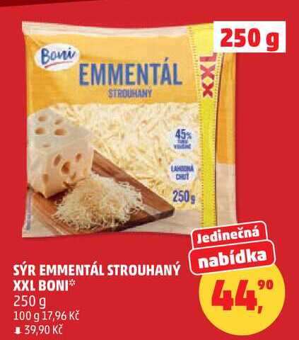 SÝR EMMENTÁL STROUHANÝ XXL BONI, 250 g