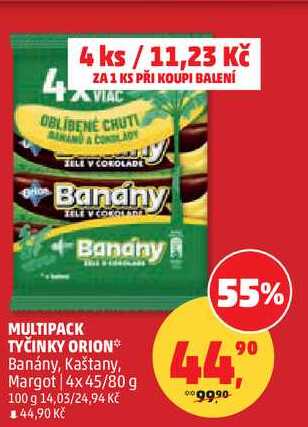 MULTIPACK TYČINKY ORION Banány, 4x45/80 g 