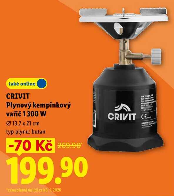CRIVIT Plynový kempinkový vařič 1300 W